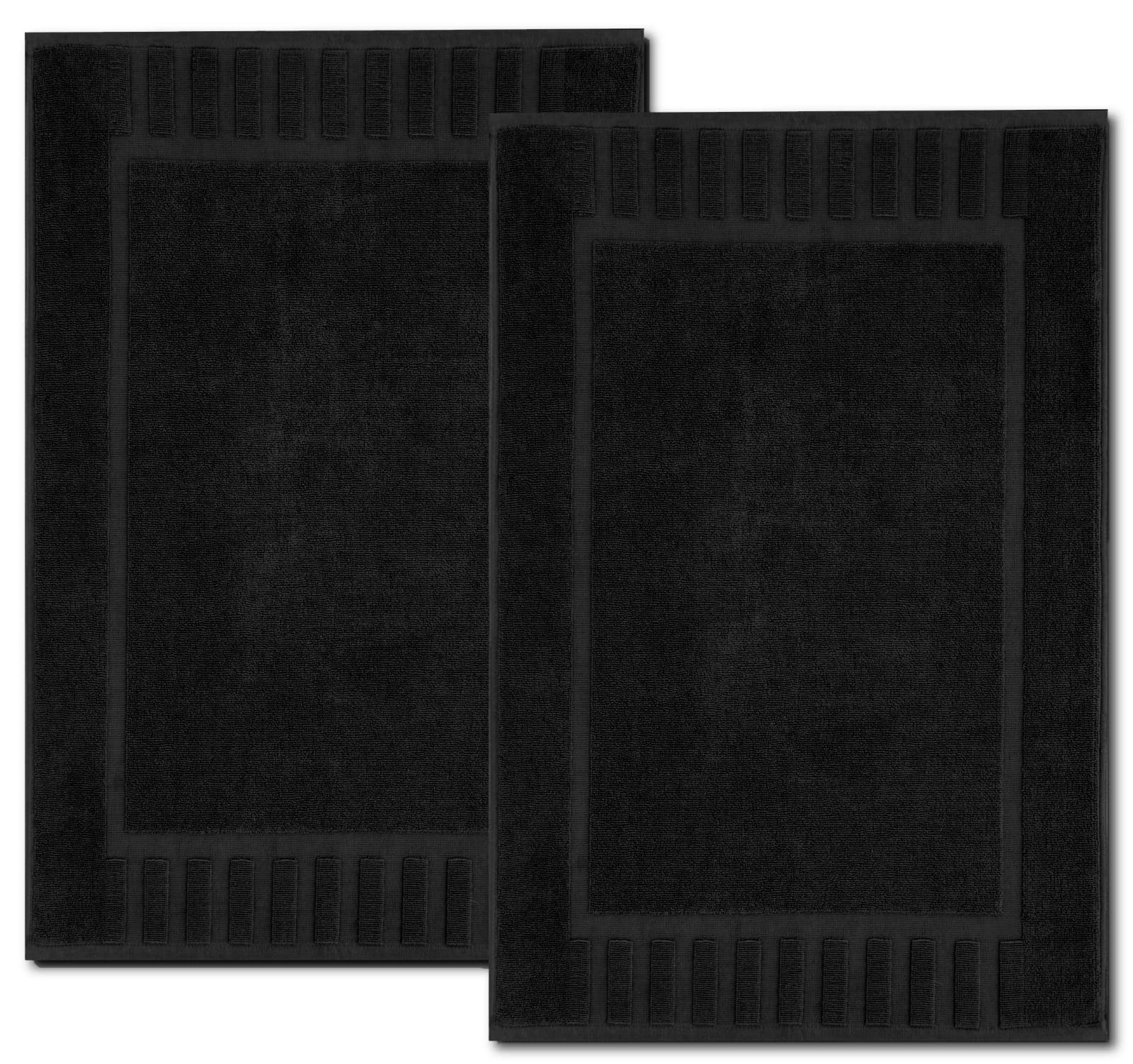 White Classic Set of 2 Bath Mats for Bathroom Floor, 86 x 56 cm Terry Cloth Hotel Styles Bath Mat 2 Pack, Black Reversible Bath Towel Mats, Machine Washable Shower Bathroom Floor Towels, Black — image 1