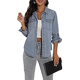 GUANYY Womens Denim Button Down Shirt Long Sleeve V Neck Jean Shirts Western Chambray Blouse Top