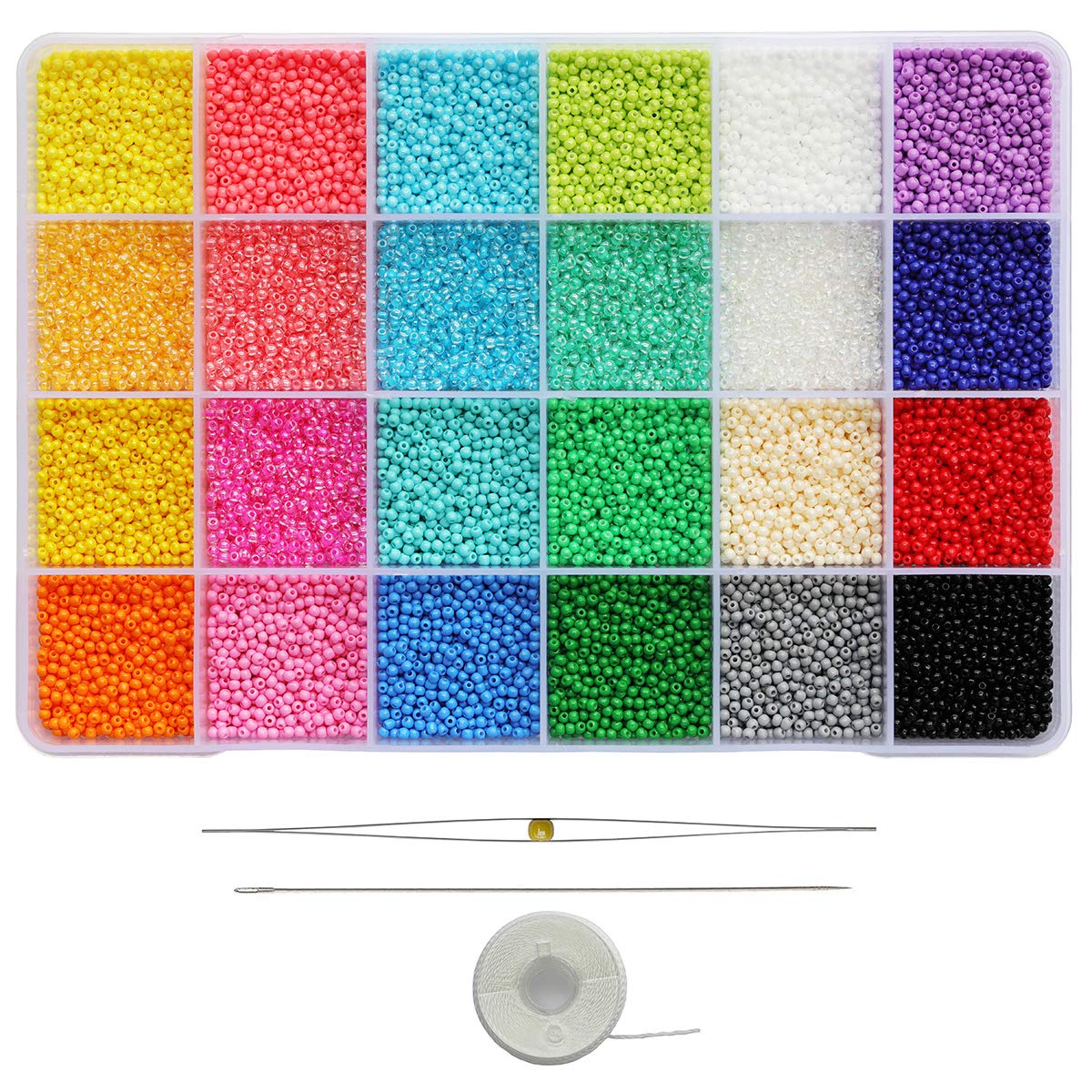 Bala&Fillic Almost Uniform Size 2mm Glass Seed Beads About 21600pcs in Box Multicolor 12/0 Seed Beads for Jewelry Making (About 900pcs/Color, 24 Colors)