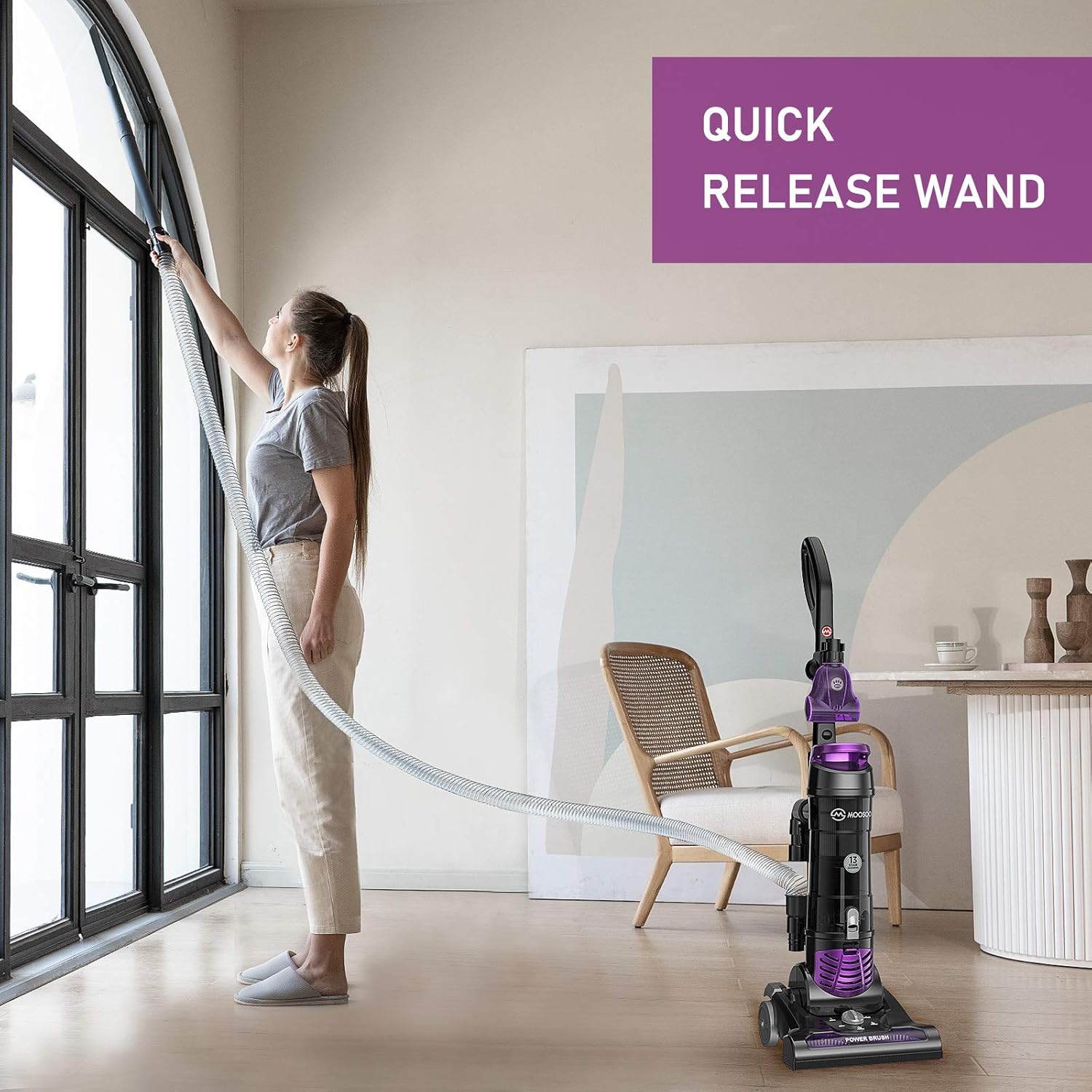 MOOSOO Powerful Pet Upright Vacuum Cleaner, 1400W Powerful Suction and HEPA Media Filtration, Pet Power Brush, Crevice and Upholstery Tool, for Pet Hair, Carpet and Hard Floor - Model: U1400-PLUS -