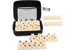 UVCANY Rummy Cube 6 Player Edition with 6 Wooden Racks/Trays, 160 Large Numbers Rummy Tiles Set with Zippered Case, Rummy Travel Game Set with 6 Tiles Holders - Classic Board Games for Family Adults Kids