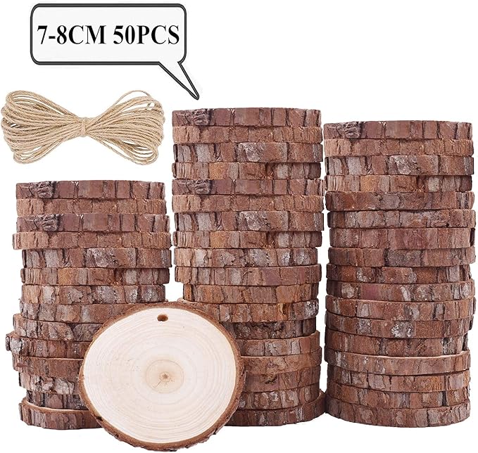 50 Dischetti Legno Grezzo Kurtzy 3-5cm - Con Fori E Spago Iuta - Per Artigianato, Decorazioni E Pirografia - Foto 7