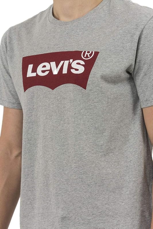 Herren Graphic Set-In Neck T-Shirt, Batwing Logo, Grey, M