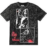 Ghostface Oversize Character Printed Patches with Red Text on Men's Black Mineral Wash Short Sleeve Tee