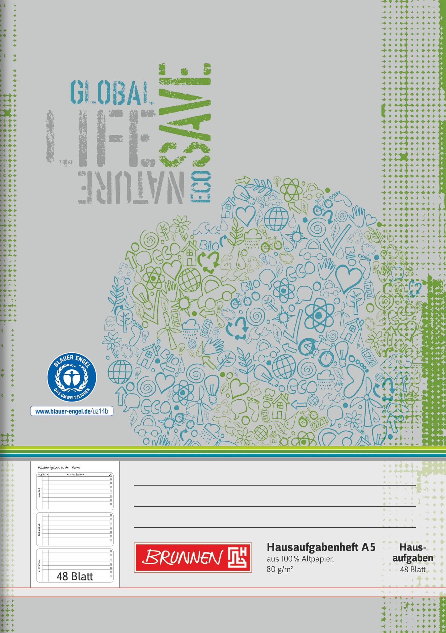 Brunnen – 104685401 Homework Book A5, 48 Blatt, Recycled Paper)