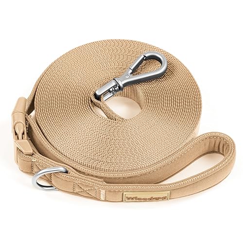 Wisedog 49FT Long Leash for Large Dogs, Heavy Duty Long Line Lead with Soft Padded Handle, Adjustable Lengths, Great for Training, Hiking, Camping, Sand Color