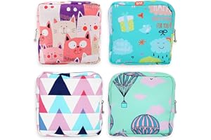 BISANZOYA Period Bag, 4 Pcs Sanitary Napkin Storage Bag Sanitary Napkin Bag Zipper Tampon Bag for Women Girls Feminine Menstruation First Period Bag Padded Zipper Pouch Mini Cosmetic Bag for Purse (style1)