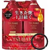 TJ SIGNATURE TSUBAKI Premium Moist &amp; Repair Shampoo &amp; Conditioner Pump Set | Japanese hydrating hair care pair bundle for dry damaged hair. Includes exclusive hair tie. 450ml+450ml (15.2 fl oz) pump.