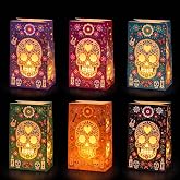 Dia de los Muertos Decorations, Day of the Dead Luminary Bags, 24 Pack | Ofrenda Decorations for Party, Pathway, Dia de los Muertos Altar, Flame Resistant, Sugar Skull, Halloween Candy Bags, 8.27