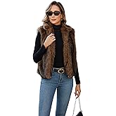 FIOPHY Womens Faux Fur Vest Stand Collar Sleeveless Open Front Cardigan Top Fuzzy Coats Jacket Fluffy Outwear with Pockets