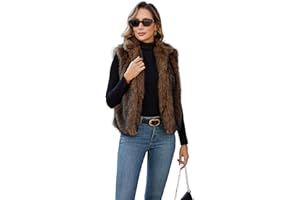 FIOPHY Womens Faux Fur Vest Stand Collar Sleeveless Open Front Cardigan Top Fuzzy Coats Jacket Fluffy Outwear with Pockets