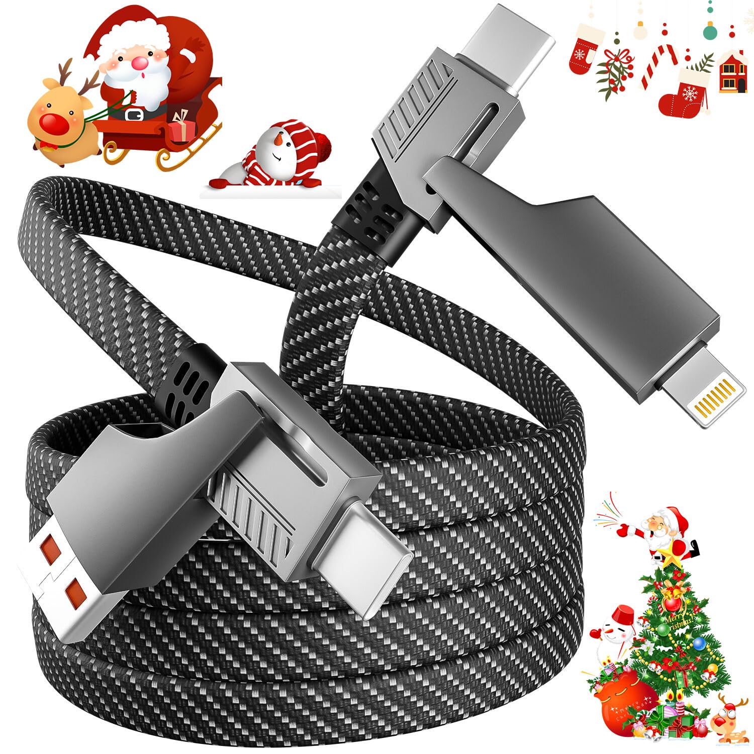 Photo 1 of 4 in 1 Charging Cable Fast Charging 65W, USB C Cable 4-in-1 USB Multi Charging Cable with E-Mark Chip, Multiple iPhone Charger Cord for iPhone 16/15/14/13 Series/Pad/Android/Tablets and More(4FT)