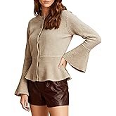 TAQCUX Women's Cardigans Peplum Button Up Sweaters Long Bell Sleeve 2025 Knitted Outwear Coat