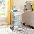 Pregaspor Silver Mirrored End Table, Square Side Table With Crystal Inlay, Modern Gorgeous Coffee Table for Living Room Bedroom