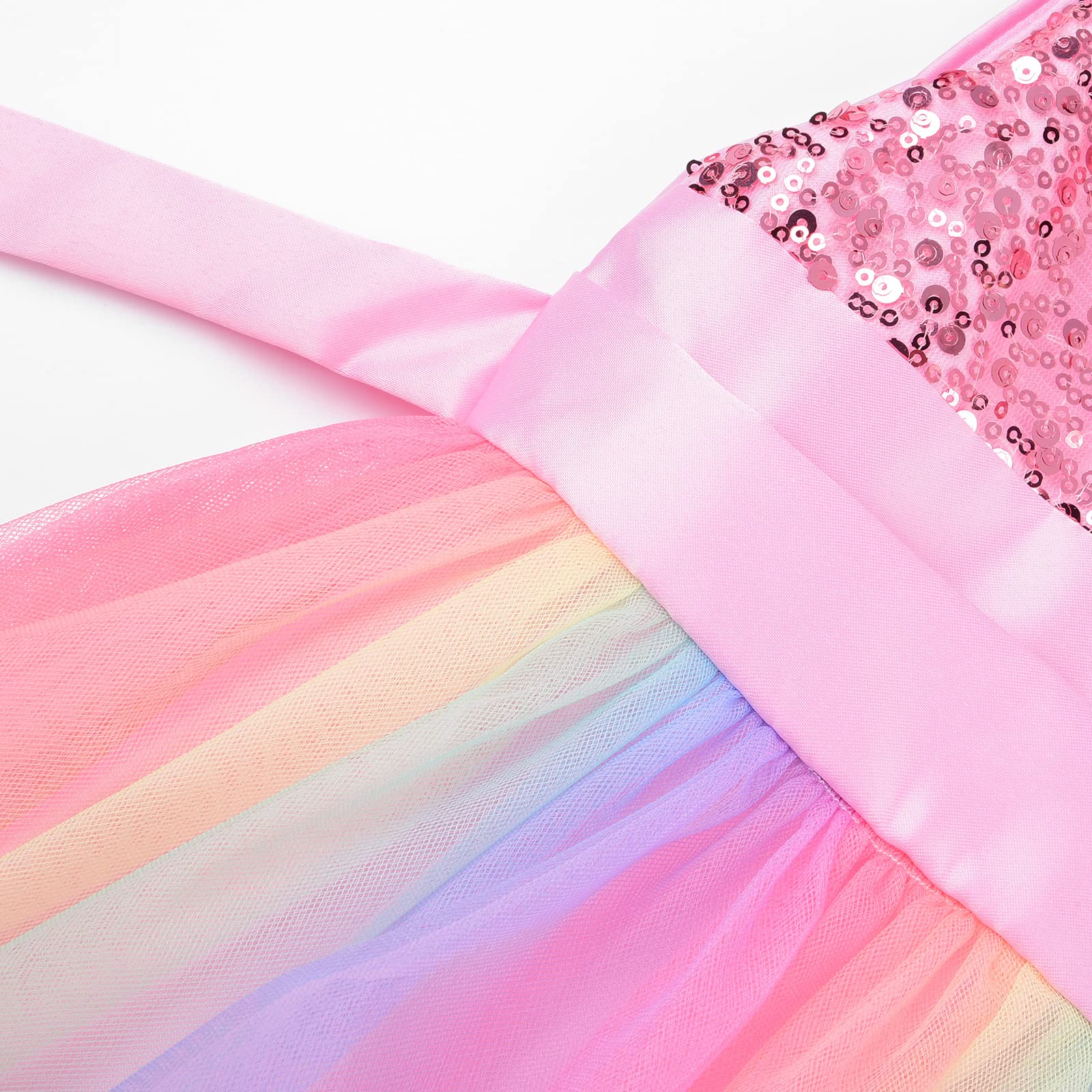 Uhnice Little Girl's Sequin Sleeveless Mesh Rainbow Dress for Wedding Party