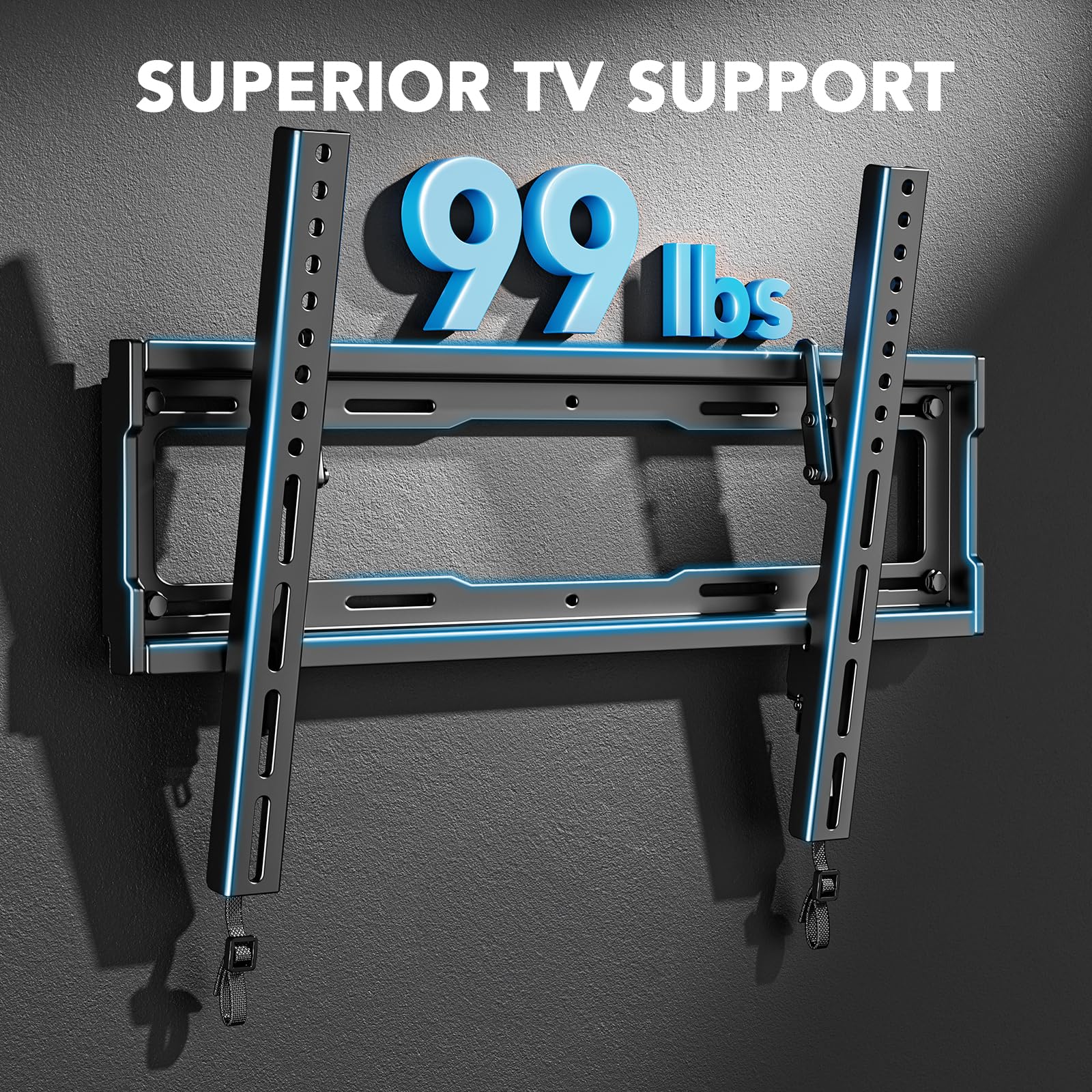 Pipishell Tilt TV Wall Mount Bracket Low Profile for Most 23-55 Inch LED LCD OLED 4K Flat Curved TVs up to 99lbs Max VESA 400x400mm, 8° Tilting for Anti-Glaring, Fits 8-16 inch Wood Stud