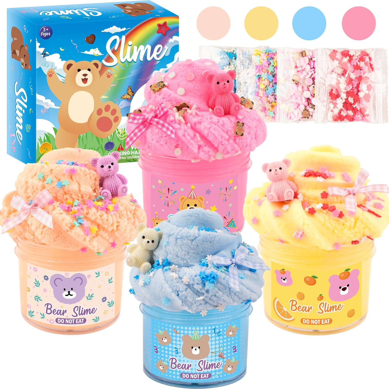 4 Pack Cloud Slime Kit, Cute Bear Fluffy Slimes Kits for Kids, Soft & Non-Sticky, Party Favors, Goodie Bag Stuffers, Slime Making Kit for Teens Girls Boys Ages 4 5 6 7 8 9 10 11 12, Cute Stuff