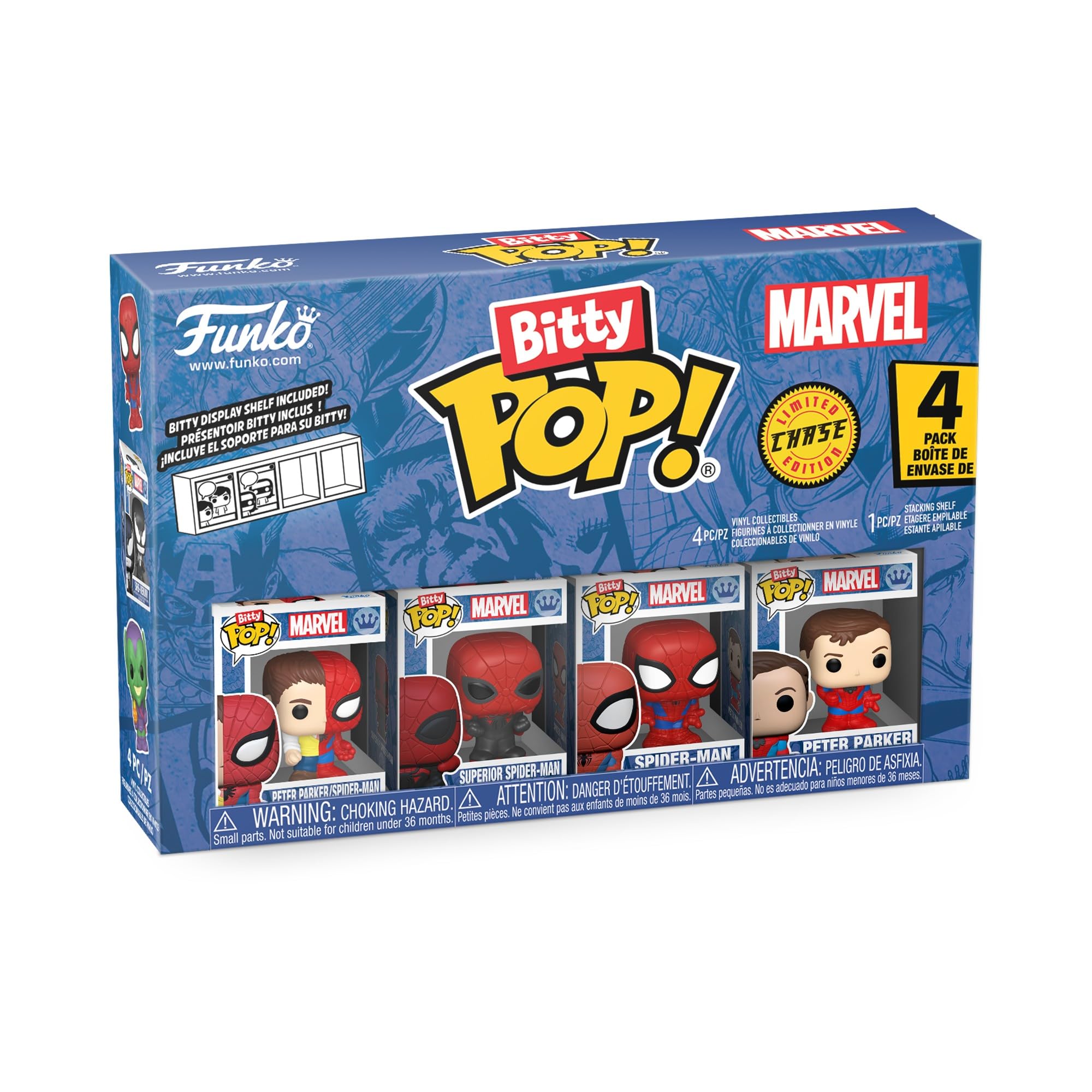 Funko Bitty POP! 4 Pack: Spider-Man - Parker Split - Superior - Spider-Man - Mystery Mini Figure - Styles may vary And A Surprise Mystery Mini Figure - 0.9 inch (2.2 cm) Collectable - Gift Idea