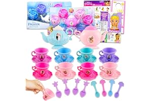 Disney Frozen and Disney Princess Tea Set Bundle ~ 28 Pc Frozen Tea Party Decorations, Cups, Tea Pot, Featuring Anna, Elsa, Cinderella, Belle, More with Frozen Stickers (Disney Tea Set Party Supplies)