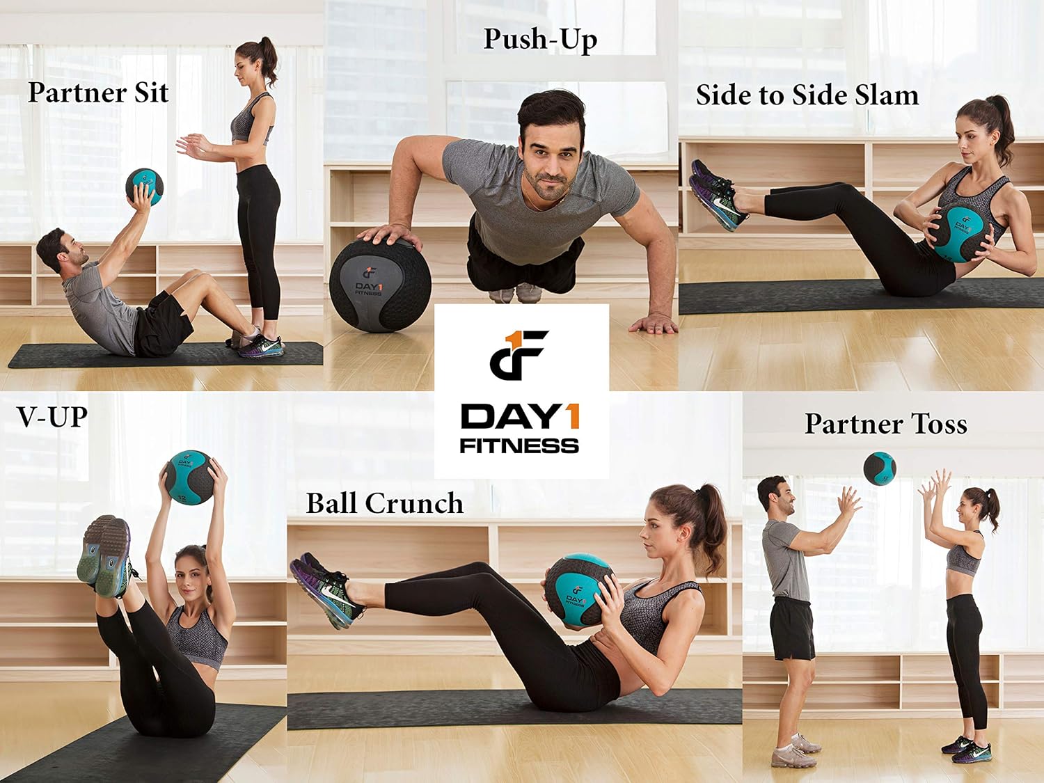 Medicine Exercise Ball with Dual Texture for Superior Grip by Day 1 Fitness - 10 Pounds - Fitness Balls for Plyometrics, Workouts - Improves Balance, Flexibility, Coordination : Sports & Outdoors