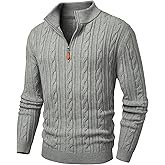 JMIERR Men's Quarter Zip Pullover Sweater Cable Knit Casual Stand Collar Texture Knitted Sweaters