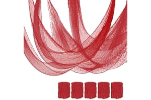 Qtisky Set of 5 Halloween Creepy Cloth Decoration, Red Halloween Gauze Cloth Decor (72 x 30 in), Indoor Outdoor Spooky Halloween Decoration for Home Wall Yard Party Supplies, Red