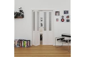 BARNER HOME Bi-Fold Doors, Half Tempered Glass Panel Closet Doors for 48" (Double 24") x 80" Opening, Folding Closet Doors with Hardware Kits, MDF, White Multifold Interior Doors