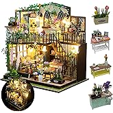 Dulsaera DIY Miniature Dollhouse Kit, Mini House Building Kit for Adults, Tiny House Making Kits with LED Light, Hobby Craft Decorations Birthday for Women, Garden House