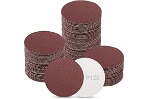 ZEHIQ 120pcs 2 Inch Sandpaper 120 Grit, Hook and Loop Sanding Disc, Alumina Orbital Sander Pads No Hole Sander Attachment Disc for Sanders Drill Grinder and Rotary Tools