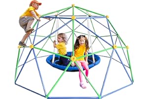 JYGOPLA 10FT Geometric Dome Climber Playground, Climbing Dome Supporting 800LBS with Rust & UV Resistant, Geo Jungle Gym for Kids 3 to 8 Backyard, Much Easier Assembly, Gift for Kids, Blue+Green