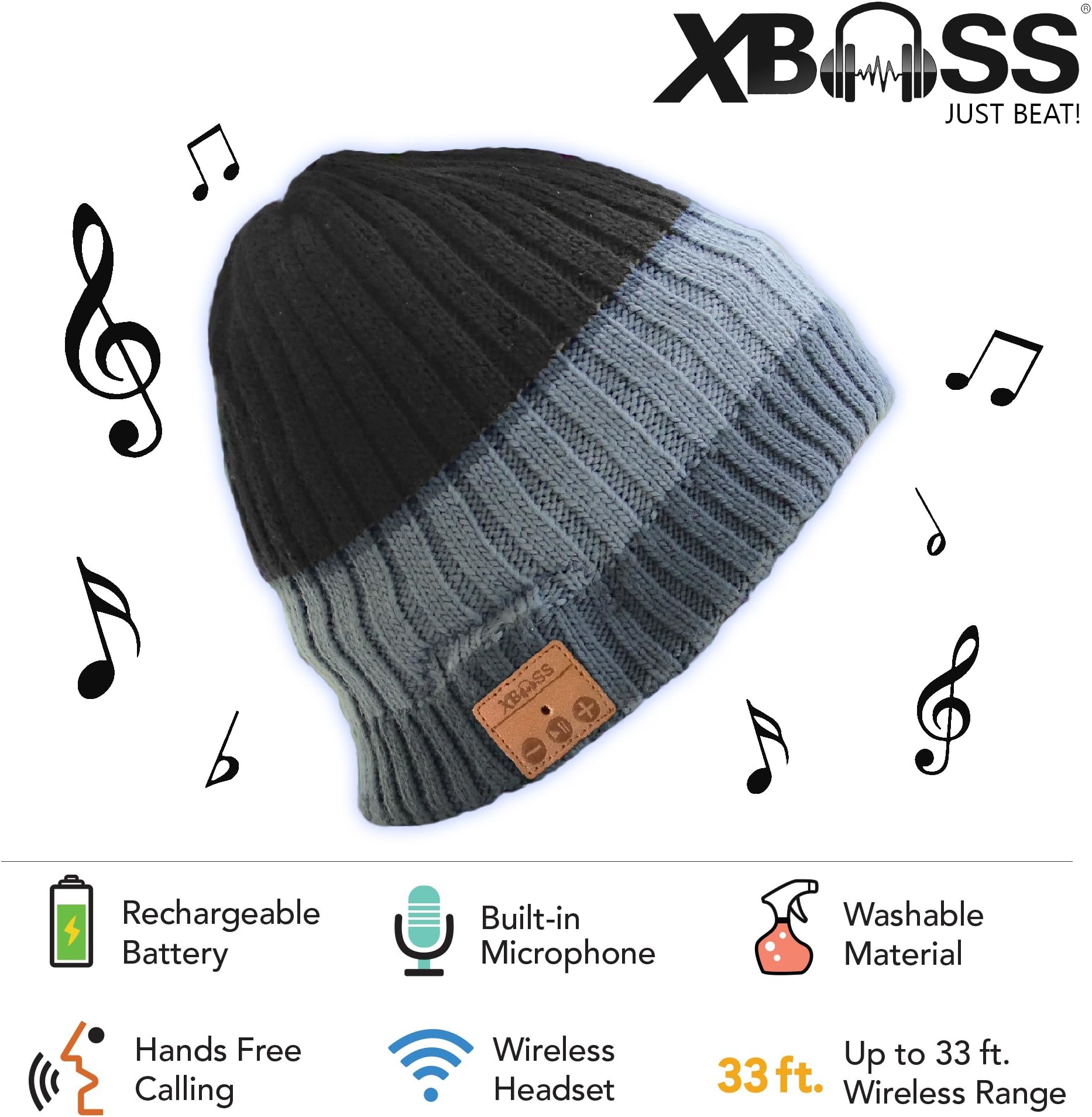 Xbass Deluxe Wireless Bluetooth Beanie Hat 4.1, Hands-Free Built-in Stereo Speakers and Microphone for Calls - Premium Winter Hat with Headphone