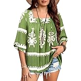 Siddhe Plus Size Boho Tops 3/4 Sleeve Square Neck Chiffon Babydoll Blouses Spring Dressy Casual 2026 Tunic Shirts (XL-5XL)