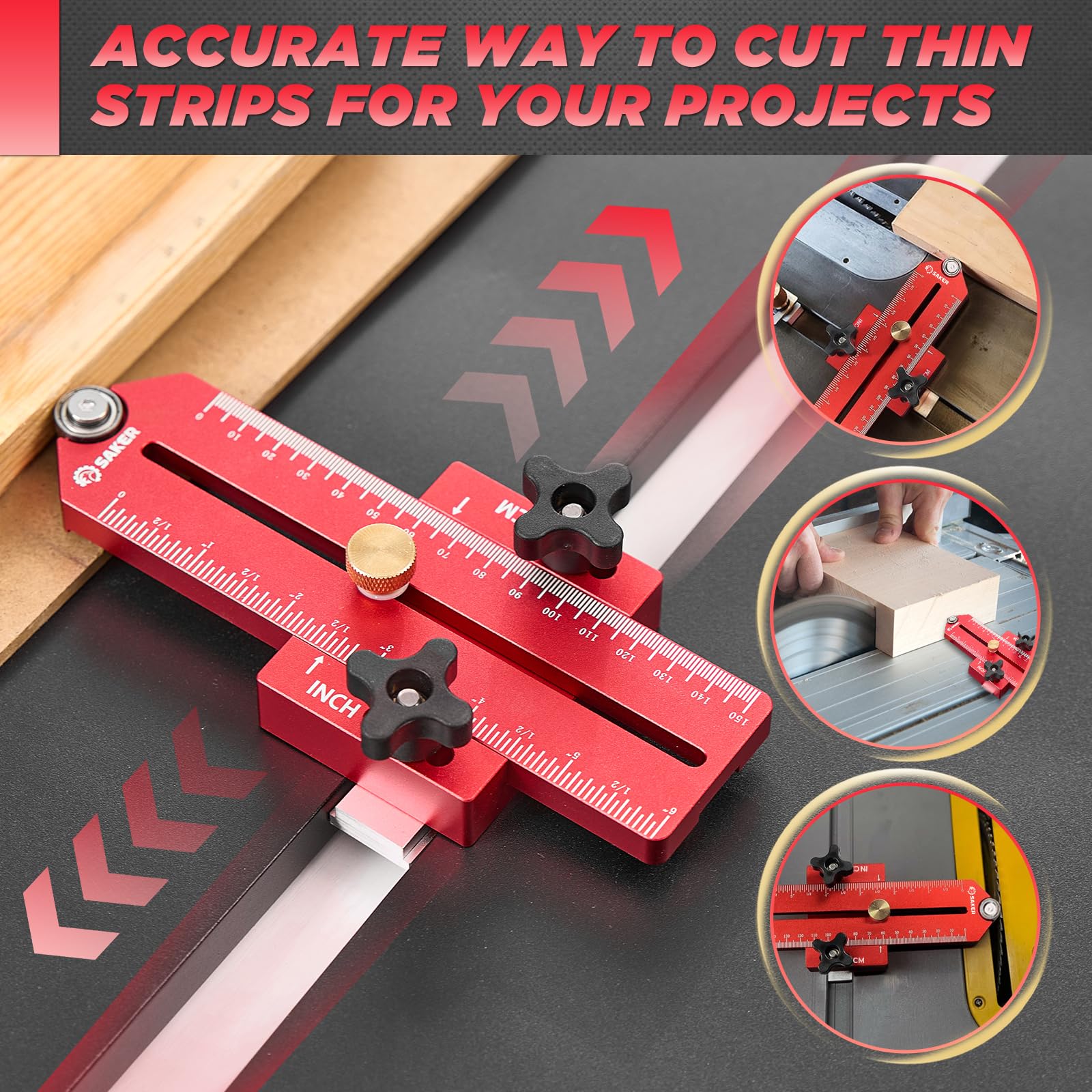 Saker Thin Rip Jig Table Saw Jig Guide, Making Repetitive Narrow Strip Cuts, Fit for 3/4