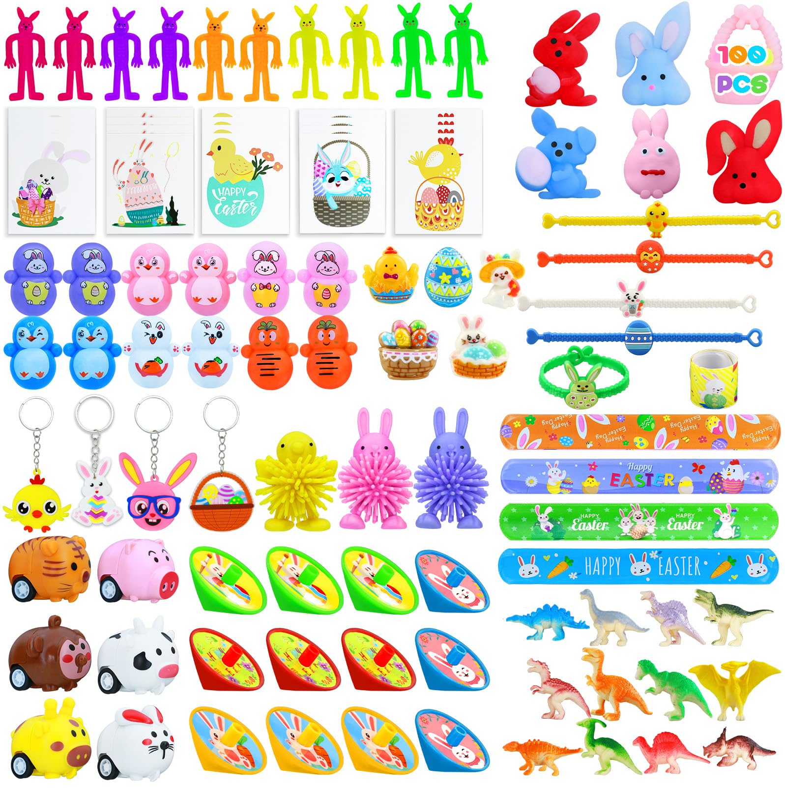 Dokeawo Easter Egg Fillers 100Pcs - Easter Basket Stuffers Essentials for Teens Kids, Small Toys for Kids Party Favors & Egg Hunt, Classroom Treasure Box Prizes, Birthday Goodie Bags Rewards & Gifts