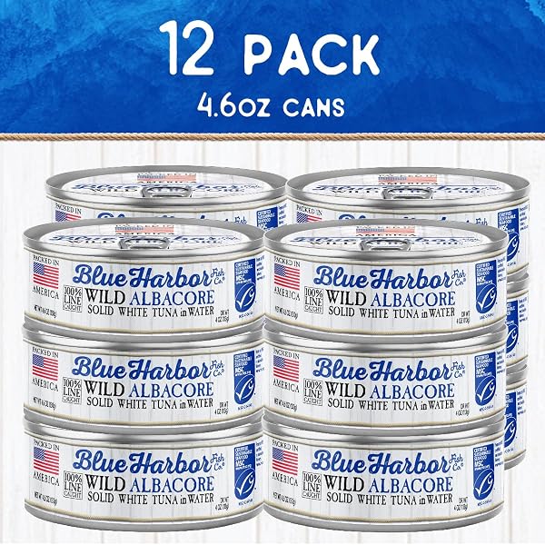 BLUE HARBOR FISH CO. WILD ALBACORE SOLID WHITE TUNA IN WATER WITH SEA SALT – 4.6 OZ CAN (PACK OF 12)