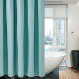 Shower Curtain 182x182cm Turquoise with Metal Hooks, Waffle Fabric view 8
