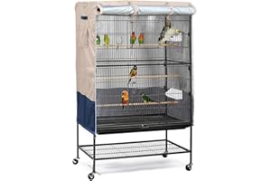 DUSTYPROTE Birdcage Cover, Universal Bird Cage Cover Good Night Blackout, Parrot Cage Cover Breathable, Washable Parrot Cage Cover, Khaki+Dark Blue, Cover Only (30 "W x 21 "D x 40 "H)