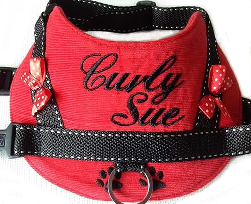 Hundegeschirr S M L XL XXL Brustgeschirr mit Wunsch Namen bestickt Cord Rot Schwarz