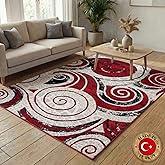 CoziRita 5x7 Area Rugs for Living Room Carpet - Modern Abstract for Dining Room, Office - Non-Shedding Medium Pile for High Traffic Area - Steam Cleaner Washable Rug - Jute Backing - Dark Red Swirl