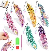 Jovicos 5D Diamond Painting Bookmarks Kit Feather Shape 6 Pcs for Girls
