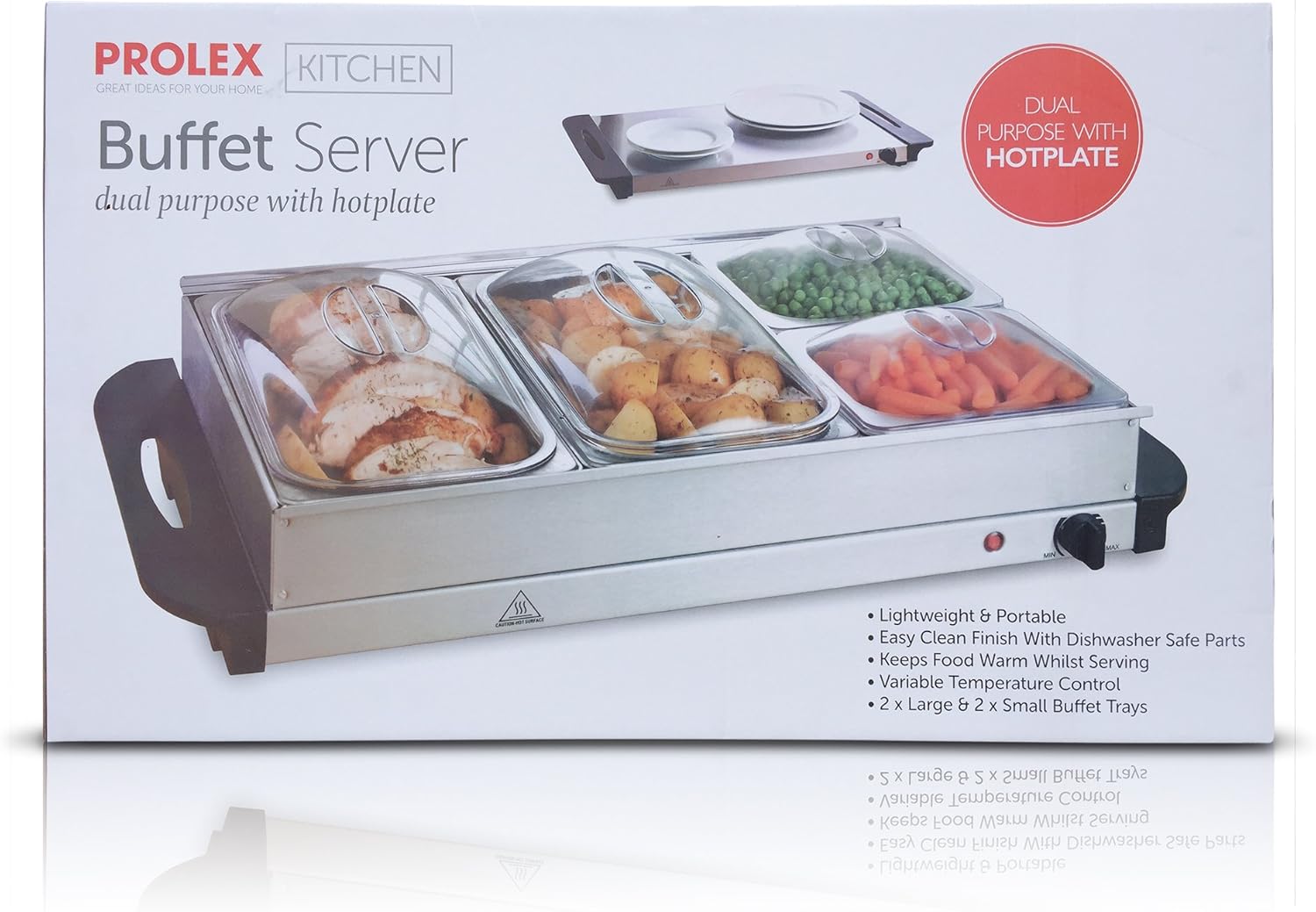 Prolex 4 Pan Stainless Steel Buffet Server and Warming Tray Hot Plate