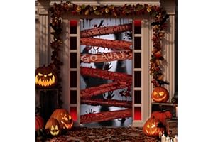 WAYBAS Large Halloween Zombie Door Cover, 35X73 Inch Bloody Handprint Halloween Front Door Cover Decoration Shadowy Figure Halloween Poster Scary Haunted House Party Supplies for Porch Indoor Office Window