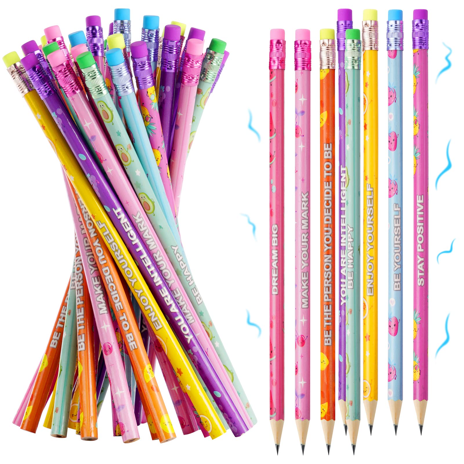 Vicloon Scented Pencils, 32pcs Cylinder Wood Pencils, Fruity Pencil Graphite Pencil HB Pencil with Fruit Elements for School Stationery Party Reward Supplies (Fruit Pattern)