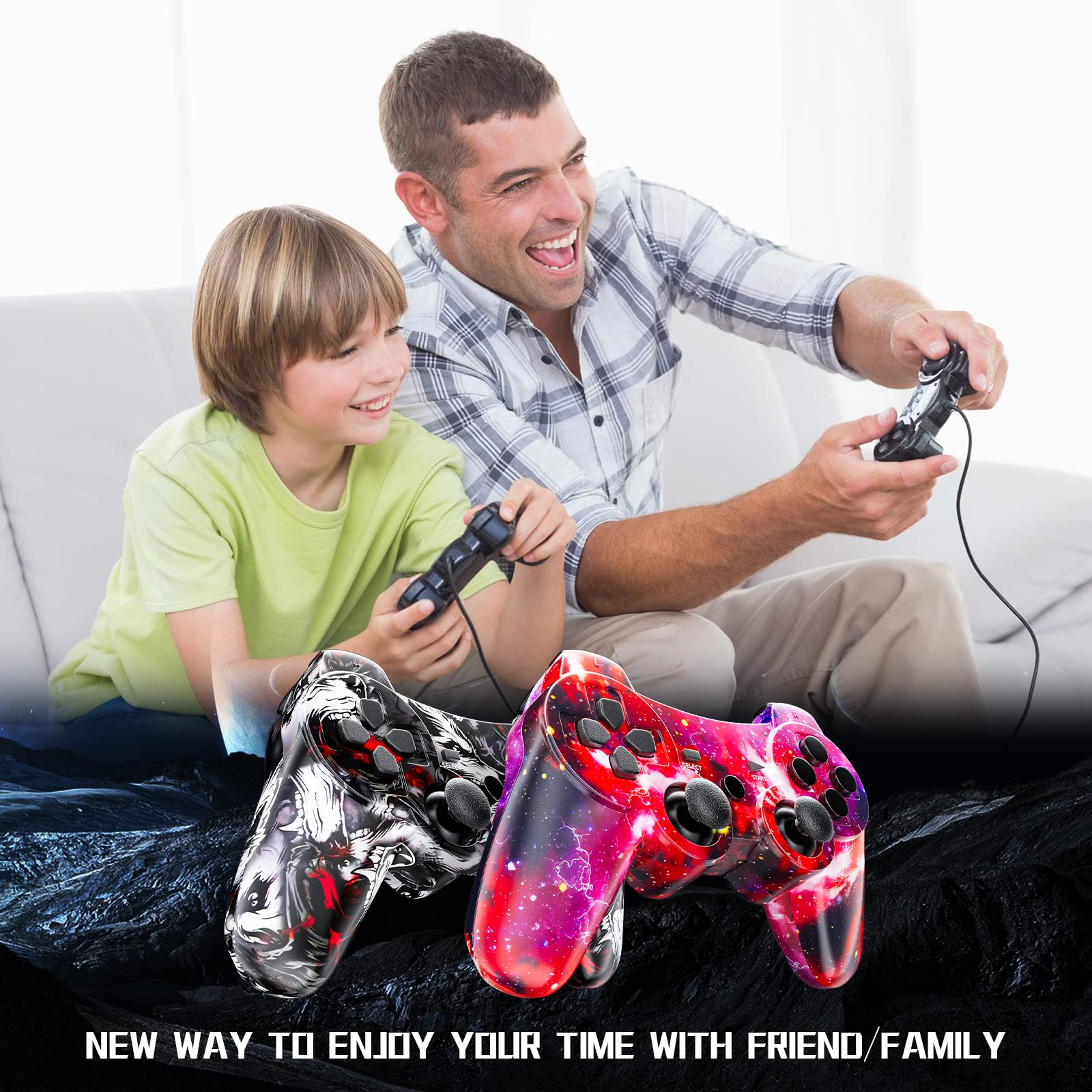 ISHAKO Controller for PS3, Wireless Controller 2 Pack for Sony PlayStation 3, Remote Control with 6-Axis High-Performance Motion Sense, Dual Vibration, 450mAh Battery with Charging Cable