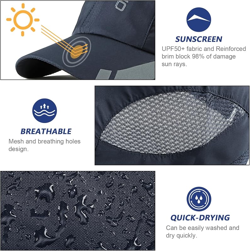 2 Packs Gorra de BéIsbol de Secado Rápido Deportiva Hombre, Gorra Running de Protección Solar Transpirable Unisex, Gorras de Verano Malla Ligera Plegable Sombreros de Verano con Hebilla