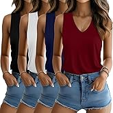 Riyiper 4 Pack Women's Tank Tops V Neck T Shirts Loose Fit Summer Sleeveless Casual Tee Blouse 2026 Fashion Vacation Clothes