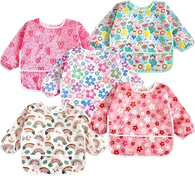 PandaEar 5 Pack Baby Long Sleeve Waterproof Bibs 6-36 Months