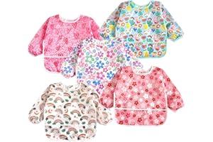 PandaEar 5 Pack Baby Long Sleeve Bibs| Waterproof Full Sleeve Bib for Baby Infant Toddler 6-36 Months