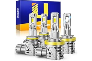 Ursprung Upgraded H11/H9/H8 9005/HB3 Bulbs Combo, 50000LM 800% Brighter, 1:1 Size H11 9005 Bulbs, 6500K Cool White Plug-N-Play, Halogen Replacement, Pack of 4