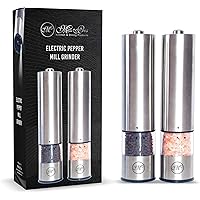 Mess Pros Electric Salt and Pepper Grinder Set with LED Light - Upgraded Salt and Pepper Grinders - Refillable Sleek…